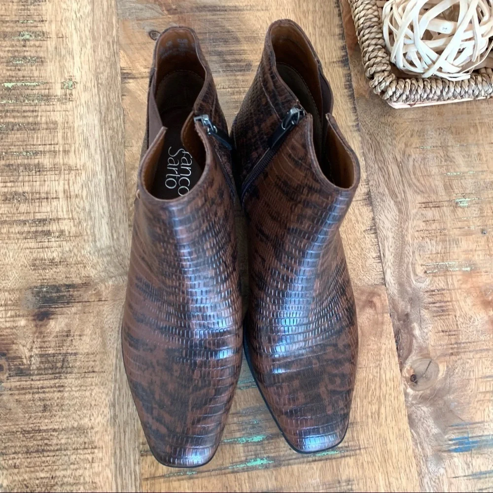 NWOT Franco Sarto Nico Booties Women's Brown Snake Print Faux Leather Size 8.5